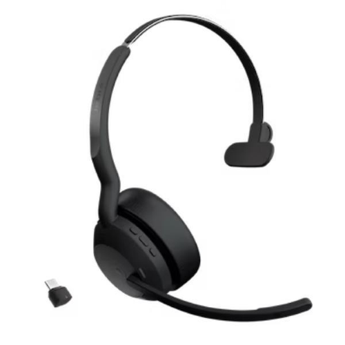 Jabra Evolve2 55 MS Mono - Cuffie con microfono - on-ear - Bluetooth - senza fili - eliminazione rumore attivata - USB-C - nero - Certificato per i team Microsoft